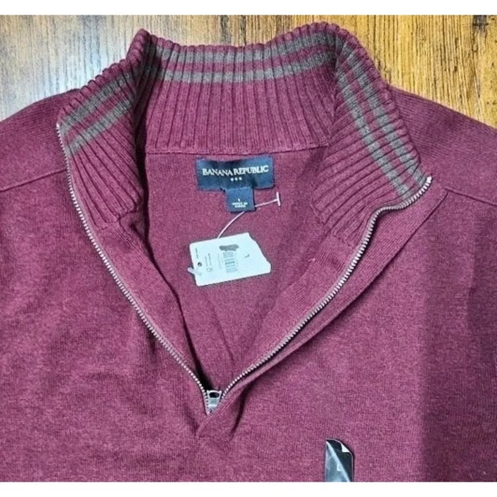 Banana Republic 1/4 Zip Sweater Men's Large Maroon 100% Cotton NWT